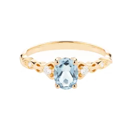 Złoty pierścionek z akwamarynem i diamentami TP0028ZAN