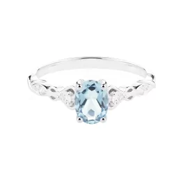 Pierścionek z białego złota z akwamarynem i diamentami TP0028BAN