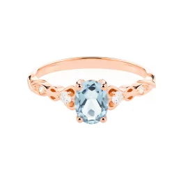 Pierścionek z różowego złota z akwamarynem i diamentami TP0028RAN