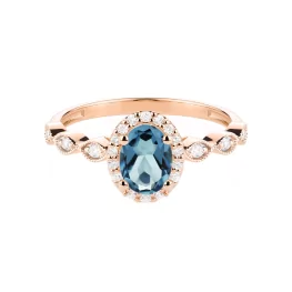 Pierścionek z różowego złota z topazem London Blue i diamentami TP0144RLTZ