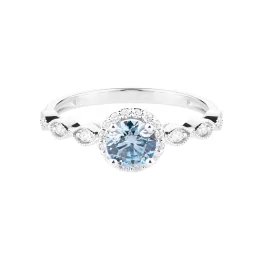 Pierścionek z białego złota z niebieskim diamentem laboratoryjnym i diamentami TP0071BNLDT