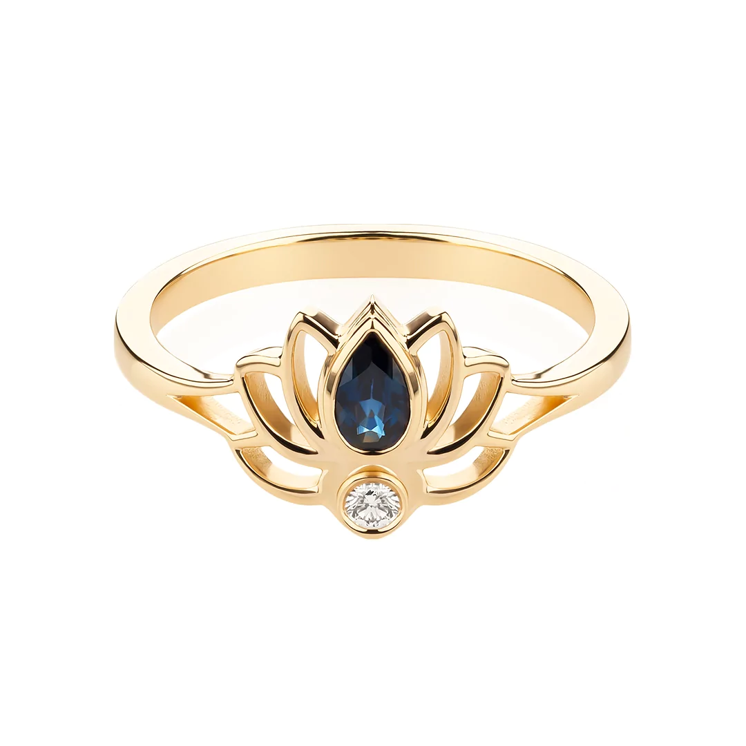 Złoty pierścionek z niebieskim szafirem i diamentem TP0123ZNSR